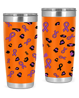 Alzheimer's Awareness Tumbler featuring a stylish design, available in 20oz and 30oz sizes, made from stainless steel with a drink-thru lid.