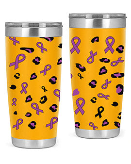 Alzheimer's Awareness Tumbler featuring a stylish design, available in 20oz and 30oz sizes, made from stainless steel with a drink-thru lid.