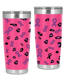 Alzheimer's Awareness Tumbler featuring a stylish design, available in 20oz and 30oz sizes, made from stainless steel with a drink-thru lid.