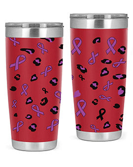 Alzheimer's Awareness Tumbler featuring a stylish design, available in 20oz and 30oz sizes, made from stainless steel with a drink-thru lid.