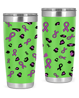 Alzheimer's Awareness Tumbler featuring a stylish design, available in 20oz and 30oz sizes, made from stainless steel with a drink-thru lid.