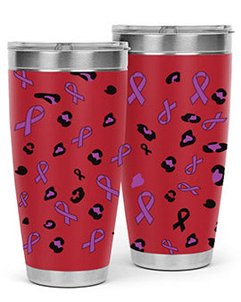 Alzheimer's Awareness Tumbler featuring a stylish design, available in 20oz and 30oz sizes, made from stainless steel with a drink-thru lid.