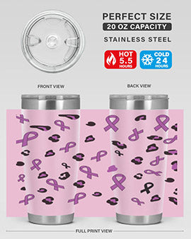 Alzheimer's Awareness Tumbler featuring a stylish design, available in 20oz and 30oz sizes, made from stainless steel with a drink-thru lid.