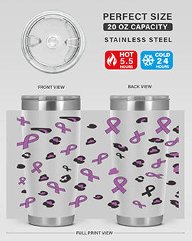 Alzheimer's Awareness Tumbler featuring a stylish design, available in 20oz and 30oz sizes, made from stainless steel with a drink-thru lid.