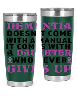 Alzheimer's Awareness Style 107# Tumbler, 20oz double wall vacuum stainless steel with a drink-thru lid, showcasing a vibrant design.