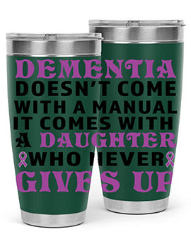 Alzheimer's Awareness Style 107# Tumbler, 20oz double wall vacuum stainless steel with a drink-thru lid, showcasing a vibrant design.