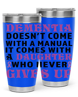 Alzheimer's Awareness Style 107# Tumbler, 20oz double wall vacuum stainless steel with a drink-thru lid, showcasing a vibrant design.