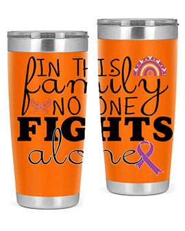 Alzheimer's Awareness Tumbler in 20oz and 30oz sizes, showcasing double wall stainless steel design with a drink-thru lid.