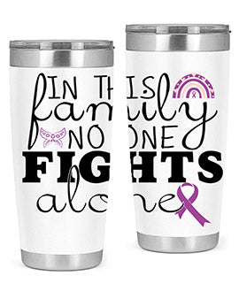 Alzheimer's Awareness Tumbler in 20oz and 30oz sizes, showcasing double wall stainless steel design with a drink-thru lid.
