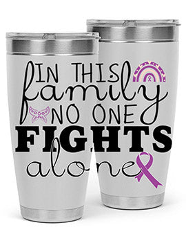 Alzheimer's Awareness Tumbler in 20oz and 30oz sizes, showcasing double wall stainless steel design with a drink-thru lid.