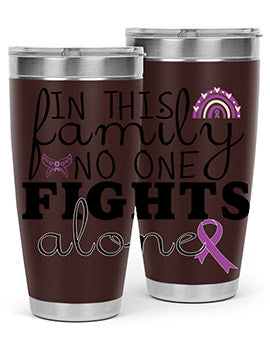 Alzheimer's Awareness Tumbler in 20oz and 30oz sizes, showcasing double wall stainless steel design with a drink-thru lid.