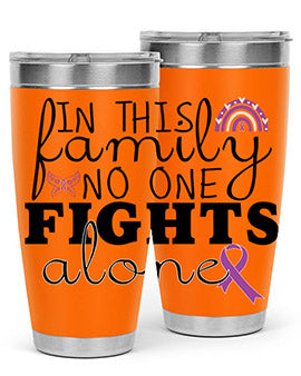 Alzheimer's Awareness Tumbler in 20oz and 30oz sizes, showcasing double wall stainless steel design with a drink-thru lid.