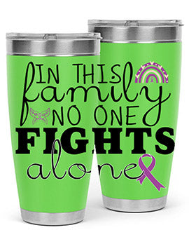 Alzheimer's Awareness Tumbler in 20oz and 30oz sizes, showcasing double wall stainless steel design with a drink-thru lid.