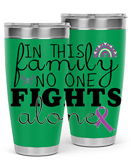 Alzheimer's Awareness Tumbler in 20oz and 30oz sizes, showcasing double wall stainless steel design with a drink-thru lid.