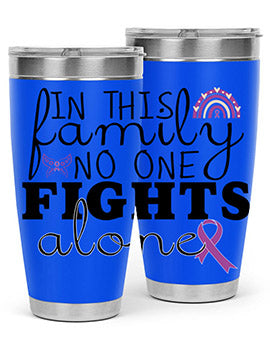 Alzheimer's Awareness Tumbler in 20oz and 30oz sizes, showcasing double wall stainless steel design with a drink-thru lid.