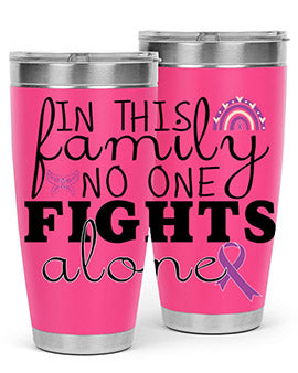 Alzheimer's Awareness Tumbler in 20oz and 30oz sizes, showcasing double wall stainless steel design with a drink-thru lid.