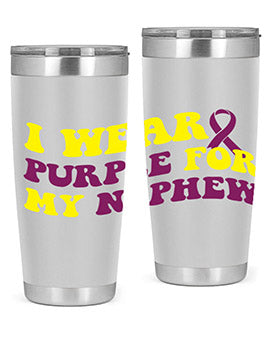 Alzheimer's Awareness Tumbler in 20oz and 30oz sizes, showcasing double wall vacuum stainless steel design with a drink-thru lid.