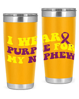 Alzheimer's Awareness Tumbler in 20oz and 30oz sizes, showcasing double wall vacuum stainless steel design with a drink-thru lid.