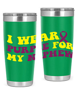 Alzheimer's Awareness Tumbler in 20oz and 30oz sizes, showcasing double wall vacuum stainless steel design with a drink-thru lid.