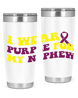 Alzheimer's Awareness Tumbler in 20oz and 30oz sizes, showcasing double wall vacuum stainless steel design with a drink-thru lid.