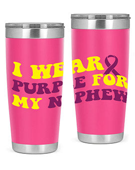 Alzheimer's Awareness Tumbler in 20oz and 30oz sizes, showcasing double wall vacuum stainless steel design with a drink-thru lid.