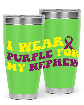 Alzheimer's Awareness Tumbler in 20oz and 30oz sizes, showcasing double wall vacuum stainless steel design with a drink-thru lid.