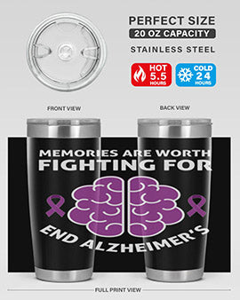 Alzheimer's Awareness Style 34# Tumbler, 20oz, double wall vacuum stainless steel with copper lining, featuring a drink-thru lid.