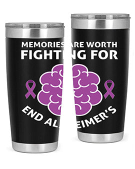 Alzheimer's Awareness Style 34# Tumbler, 20oz, double wall vacuum stainless steel with copper lining, featuring a drink-thru lid.