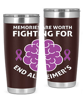 Alzheimer's Awareness Style 34# Tumbler, 20oz, double wall vacuum stainless steel with copper lining, featuring a drink-thru lid.