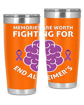 Alzheimer's Awareness Style 34# Tumbler, 20oz, double wall vacuum stainless steel with copper lining, featuring a drink-thru lid.
