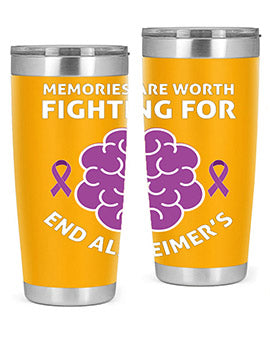 Alzheimer's Awareness Style 34# Tumbler, 20oz, double wall vacuum stainless steel with copper lining, featuring a drink-thru lid.