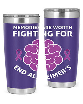 Alzheimer's Awareness Style 34# Tumbler, 20oz, double wall vacuum stainless steel with copper lining, featuring a drink-thru lid.
