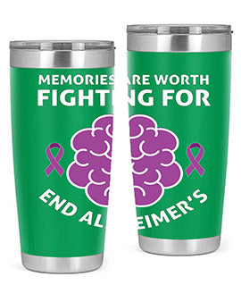 Alzheimer's Awareness Style 34# Tumbler, 20oz, double wall vacuum stainless steel with copper lining, featuring a drink-thru lid.