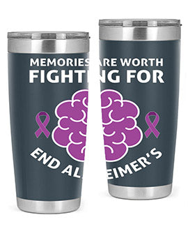 Alzheimer's Awareness Style 34# Tumbler, 20oz, double wall vacuum stainless steel with copper lining, featuring a drink-thru lid.