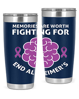 Alzheimer's Awareness Style 34# Tumbler, 20oz, double wall vacuum stainless steel with copper lining, featuring a drink-thru lid.