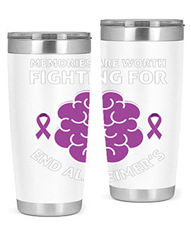 Alzheimer's Awareness Style 34# Tumbler, 20oz, double wall vacuum stainless steel with copper lining, featuring a drink-thru lid.