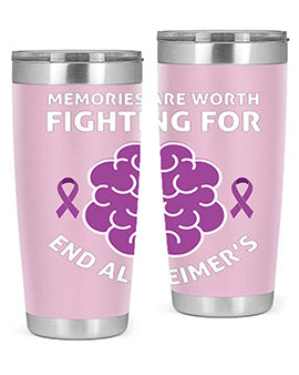Alzheimer's Awareness Style 34# Tumbler, 20oz, double wall vacuum stainless steel with copper lining, featuring a drink-thru lid.