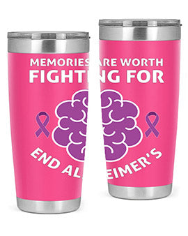 Alzheimer's Awareness Style 34# Tumbler, 20oz, double wall vacuum stainless steel with copper lining, featuring a drink-thru lid.