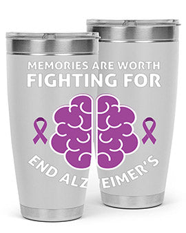 Alzheimer's Awareness Style 34# Tumbler, 20oz, double wall vacuum stainless steel with copper lining, featuring a drink-thru lid.