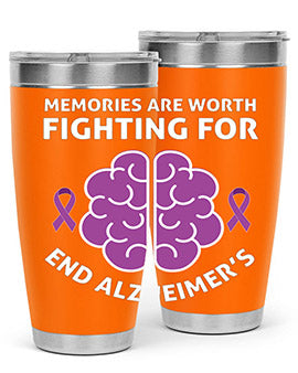 Alzheimer's Awareness Style 34# Tumbler, 20oz, double wall vacuum stainless steel with copper lining, featuring a drink-thru lid.