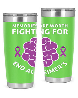 Alzheimer's Awareness Style 34# Tumbler, 20oz, double wall vacuum stainless steel with copper lining, featuring a drink-thru lid.