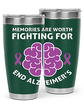 Alzheimer's Awareness Style 34# Tumbler, 20oz, double wall vacuum stainless steel with copper lining, featuring a drink-thru lid.