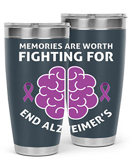 Alzheimer's Awareness Style 34# Tumbler, 20oz, double wall vacuum stainless steel with copper lining, featuring a drink-thru lid.
