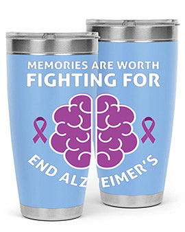 Alzheimer's Awareness Style 34# Tumbler, 20oz, double wall vacuum stainless steel with copper lining, featuring a drink-thru lid.