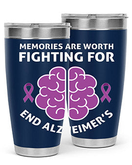 Alzheimer's Awareness Style 34# Tumbler, 20oz, double wall vacuum stainless steel with copper lining, featuring a drink-thru lid.