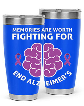 Alzheimer's Awareness Style 34# Tumbler, 20oz, double wall vacuum stainless steel with copper lining, featuring a drink-thru lid.