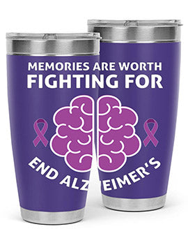 Alzheimer's Awareness Style 34# Tumbler, 20oz, double wall vacuum stainless steel with copper lining, featuring a drink-thru lid.
