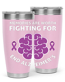 Alzheimer's Awareness Style 34# Tumbler, 20oz, double wall vacuum stainless steel with copper lining, featuring a drink-thru lid.