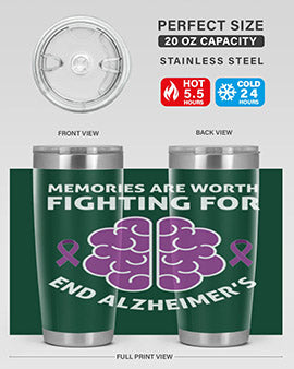 Alzheimer's Awareness Style 34# Tumbler, 20oz, double wall vacuum stainless steel with copper lining, featuring a drink-thru lid.