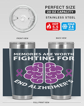 Alzheimer's Awareness Style 34# Tumbler, 20oz, double wall vacuum stainless steel with copper lining, featuring a drink-thru lid.